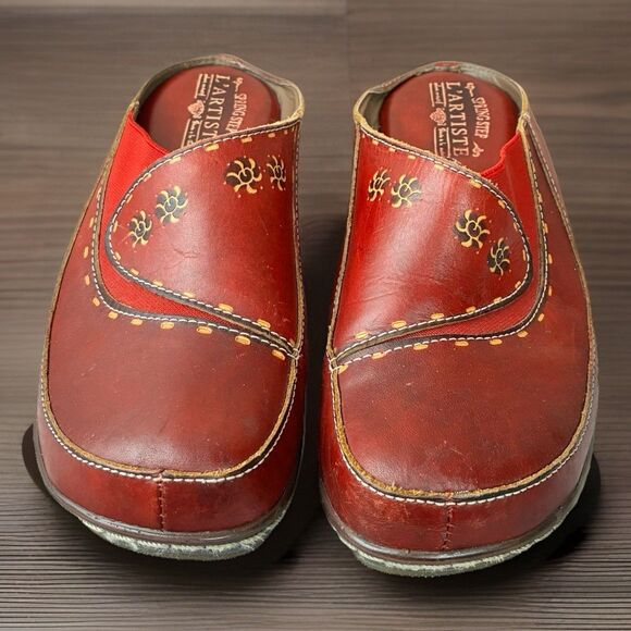 L’Artiste By Spring Step Chino Slip-On Clog Women Size 38 US 8 Red Leather - Picture 1 of 7